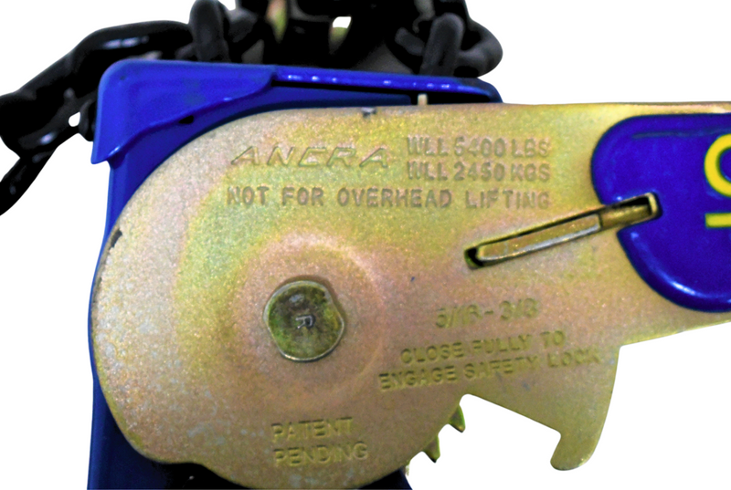 Ancra EZ Ratcheting Lever Load Binder made of heavy-duty steel with electro zinc plating, 12-inch take-up, 5,400 lbs working load limit, compatible with 5/16" G70 to 3/8" G43 chains.
