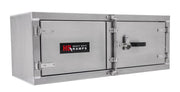 HD Ramps underbody aluminum toolbox measuring 18 inches high, 24 inches deep, and 60 inches wide; equipped with double doors, paddle lock latches, and a weather-resistant seal.