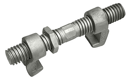 Hot-dipped galvanized steel bridge fitting, 260 mm length, 10-ton break capacity, 6.8 lbs, designed for connecting ISO 1161 shipping containers; not for lifting.