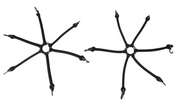 Set of 2 TarpHaus spider-style tire chain tensioners, each measuring 16.5 inches end-to-end, constructed from heavy-duty rubber for optimal chain tension.