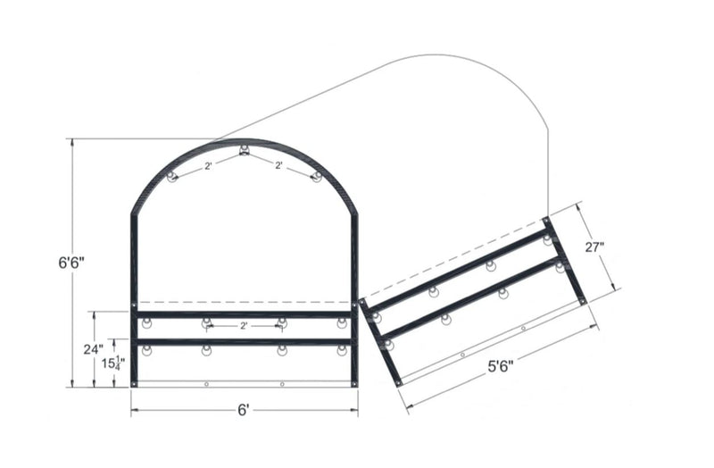 Black vinyl coil tarp measuring 6.5 feet by 6 feet by 6.5 feet, made from 16.5 oz heavy-duty vinyl with 3 rows of D-rings, quad-stitched seams, and reinforced grommets